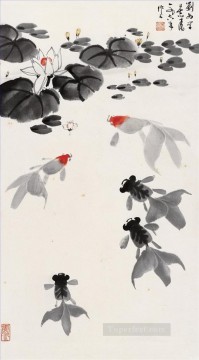 伝統的な中国のスイレンの池の呉zuoren金魚 Oil Paintings